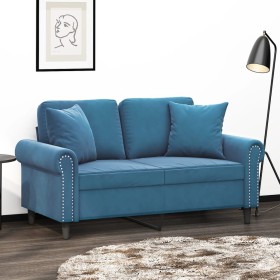 Sofá de 2 plazas con cojines terciopelo azul 120 cm de , Sofás - Ref: Foro24-3200944, Precio: 239,99 €, Descuento: %