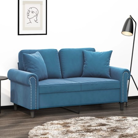 2-seater sofa with blue velvet cushions, 120 cm by , Sofas - Ref: Foro24-3200944, Price: 259,09 €, Discount: %