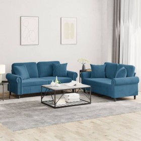 2-piece blue velvet sofa set with cushions by , Sofas - Ref: Foro24-3202239, Price: 483,99 €, Discount: %