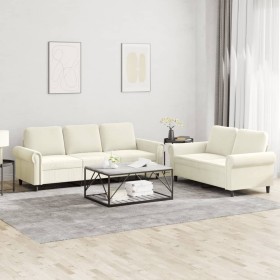 Set of 2-piece cream velvet sofas with cushions by , Sofas - Ref: Foro24-3202258, Price: 521,99 €, Discount: %