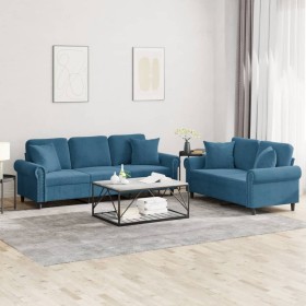 2-piece blue velvet sofa set with cushions by , Sofas - Ref: Foro24-3202279, Price: 544,99 €, Discount: %