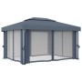 Cenador con cortina gris antracita aluminio 4x3 m de , Carpas y cenadores - Ref: Foro24-3053376, Precio: 546,86 €, Descuento: %