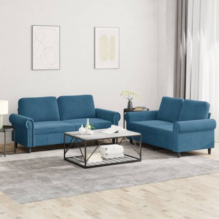 2-teilige Sofagarnitur aus blauem Samt mit Kissen von , Sofas - Ref: Foro24-3202219, Preis: 462,52 €, Rabatt: %