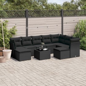 Set de sofás de jardín 10 pzas cojines ratán sintético negro de , Conjuntos de jardín - Ref: Foro24-3218575, Precio: 576,24 €...