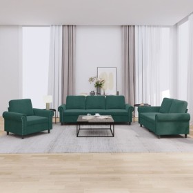 Dark green velvet 3-piece sofa set with cushions by , Sofas - Ref: Foro24-3202172, Price: 681,99 €, Discount: %