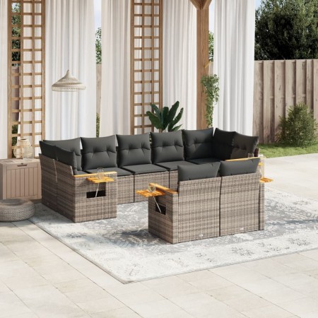 Garden furniture set 9 pieces and gray synthetic rattan cushions by , Garden sets - Ref: Foro24-3227131, Price: 617,27 €, Dis...