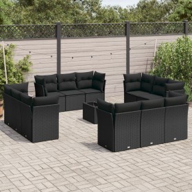 Set aus Gartensofas und Kissen 13 Stück synthetisches Rattan schwarz von , Gartensets - Ref: Foro24-3249174, Preis: 964,99 €,...