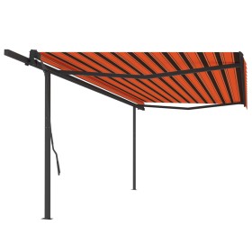 Manual retractable awning with orange and brown posts, 5x3.5 meters. by , Awnings - Ref: Foro24-3070260, Price: 675,99 €, Dis...