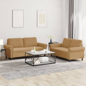 Brown velvet 2-piece sofa set with cushions by , Sofas - Ref: Foro24-3202217, Price: 459,99 €, Discount: %