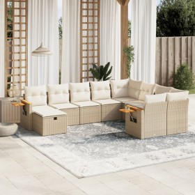 Gartensofa-Set mit beigen Kissen, 10-teilig, synthetisches Rattan von , Gartensets - Ref: Foro24-3227157, Preis: 809,47 €, Ra...