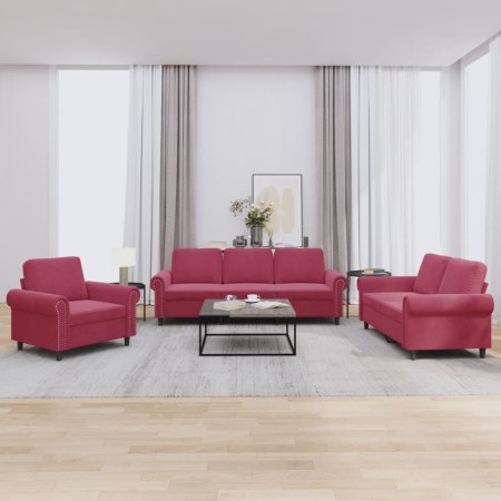 Three-piece velvet sofa set with red wine cushions by , Sofas - Ref: Foro24-3202174, Price: 687,47 €, Discount: %