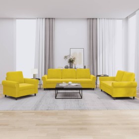 Yellow velvet 3-piece sofa set with cushions by , Sofas - Ref: Foro24-3202176, Price: 702,77 €, Discount: %