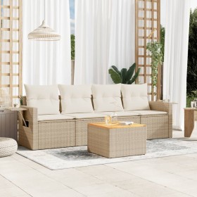 Garden sofa set with 5-piece synthetic rattan beige cushions by , Garden sets - Ref: Foro24-3256772, Price: 369,99 €, Discoun...