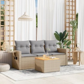 Garden sofa set with beige mixed cushions 4 pieces PE rattan by , Garden sets - Ref: Foro24-3256766, Price: 336,99 €, Discoun...