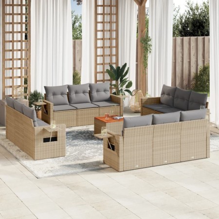 Garden sofa set with beige mixed cushions 13 pieces PE rattan by , Garden sets - Ref: Foro24-3256829, Price: 1,00 €, Discount: %