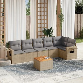 Garden sofa set with beige mixed cushions, 7 pieces, PE rattan. by , Garden sets - Ref: Foro24-3256906, Price: 517,58 €, Disc...