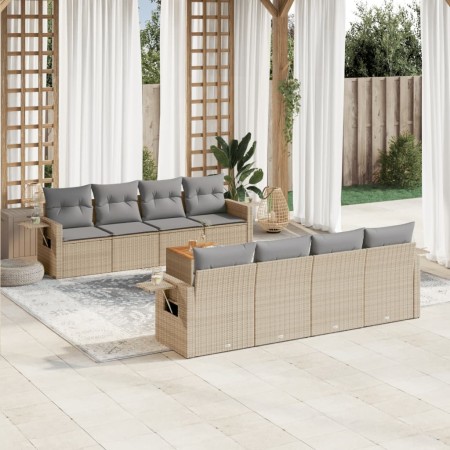 Garden sofa set with beige mixed cushions, 9 pieces, PE rattan. by , Garden sets - Ref: Foro24-3256815, Price: 700,35 €, Disc...