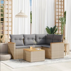 Gartensofa-Set mit Kissen, 5-teilig, beiges synthetisches Rattan von , Gartensets - Ref: Foro24-3258342, Preis: 358,99 €, Rab...