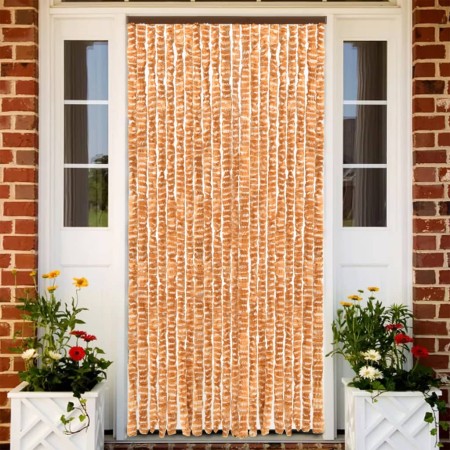 Ocher and white chenille anti-fly curtain 100x230 cm by , Mosquito nets for windows - Ref: Foro24-377402, Price: 51,99 €, Dis...