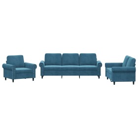 Blue velvet 3-piece sofa set with cushions by , Sofas - Ref: Foro24-3202179, Price: 681,99 €, Discount: %