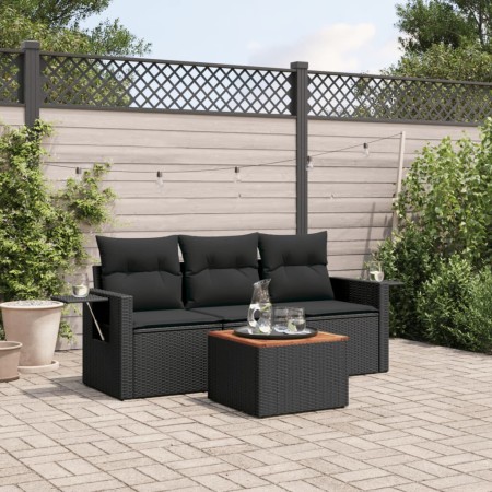 4-piece garden sofa set with black synthetic rattan cushions by , Garden sets - Ref: Foro24-3256762, Price: 331,42 €, Discoun...