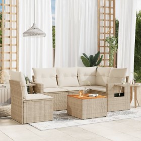 Gartensofa-Set mit Kissen, 6-teilig, beiges synthetisches Rattan von , Gartensets - Ref: Foro24-3256898, Preis: 531,99 €, Rab...