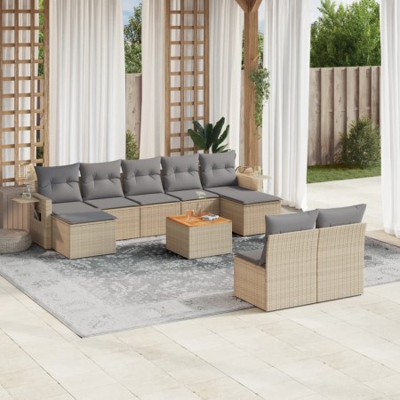 Gartensofa-Set mit beigen Kissen, 10-teilig, synthetisches Rattan von , Gartensets - Ref: Foro24-3257095, Preis: 639,97 €, Ra...