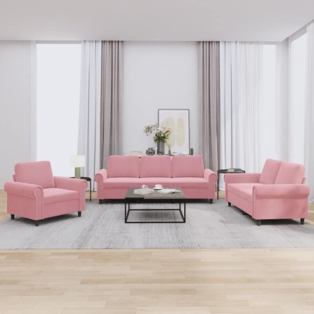 Pink velvet 3-piece sofa set with cushions by , Sofas - Ref: Foro24-3202173, Price: 707,78 €, Discount: %