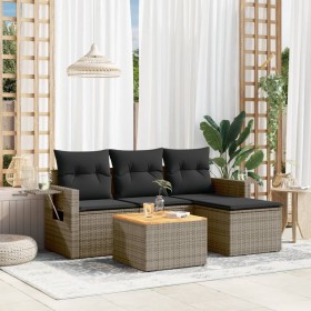 Gartensofa-Set mit Kissen, 5-teilig, graues synthetisches Rattan von , Gartensets - Ref: Foro24-3256865, Preis: 367,17 €, Rab...