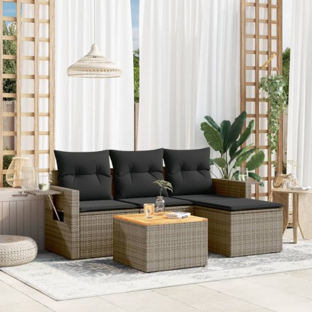 Garden sofa set with cushions 5 pieces gray synthetic rattan by , Garden sets - Ref: Foro24-3256865, Price: 360,04 €, Discoun...