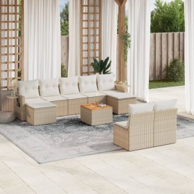 Gartensofa-Set mit beigen Kissen, 10-teilig, synthetisches Rattan von , Gartensets - Ref: Foro24-3257094, Preis: 663,99 €, Ra...