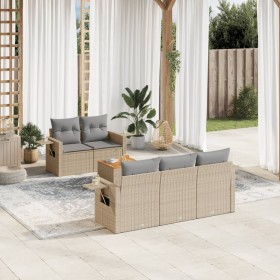 Gartensofa-Set mit beigem Kissenmix, 6-teilig, PE-Rattan von , Gartensets - Ref: Foro24-3256780, Preis: 569,99 €, Rabatt: %