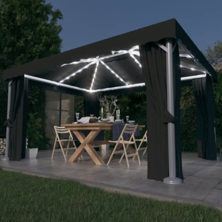 Cenador con cortina y tira de luz LED aluminio antracita 4x3 m de , Carpas y cenadores - Ref: Foro24-3070355, Precio: 563,98 ...