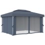 Pavillon mit Vorhang und LED-Lichtleiste anthrazitfarbenes Aluminium 4x3 m von , Zelte und Pavillons - Ref: Foro24-3070355, P...