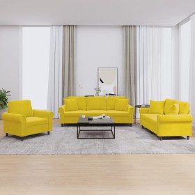 Yellow velvet 3-piece sofa set with cushions by , Sofas - Ref: Foro24-3202196, Price: 708,99 €, Discount: %