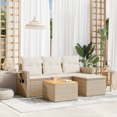 Gartensofa-Set mit Kissen, 5-teilig, beiges synthetisches Rattan von , Gartensets - Ref: Foro24-3256863, Preis: 388,99 €, Rab...