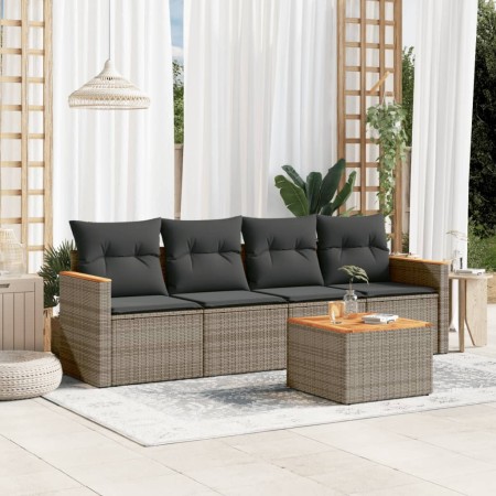 Gartensofa-Set mit Kissen, 5-teilig, graues synthetisches Rattan von , Gartensets - Ref: Foro24-3258182, Preis: 305,86 €, Rab...