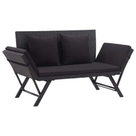 Banco de jardín con cojines ratán sintético negro 176 cm de vidaXL, Bancos de jardín - Ref: Foro24-46233, Precio: 222,99 €, D...