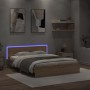 Estructura de cama cabecero y luces LED roble Sonoma 160x200 cm de , Camas y somieres - Ref: Foro24-3207597, Precio: 171,74 €...