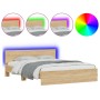 Estructura de cama cabecero y luces LED roble Sonoma 160x200 cm de , Camas y somieres - Ref: Foro24-3207597, Precio: 171,74 €...