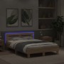 Sonoma oak bed frame with headboard and LED lights 135x190 cm by , Beds and slatted bases - Ref: Foro24-3207569, Price: 143,9...