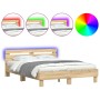 Sonoma oak bed frame with headboard and LED lights 140x190 cm by , Beds and slatted bases - Ref: Foro24-3207562, Price: 155,0...