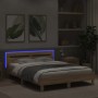 Sonoma oak bed frame with headboard and LED lights 140x190 cm by , Beds and slatted bases - Ref: Foro24-3207562, Price: 155,0...