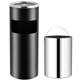 Black steel trash can with ashtray 30 L by vidaXL, Garbage cans and trash cans - Ref: Foro24-51088, Price: 56,89 €, Discount: %