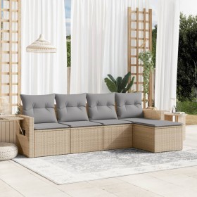 Gartensofa-Set mit Kissen, 5-teilig, beiges synthetisches Rattan von , Gartensets - Ref: Foro24-3252426, Preis: 373,27 €, Rab...