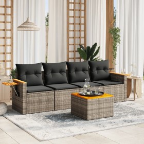 Gartensofa-Set mit Kissen, 5-teilig, graues synthetisches Rattan von , Gartensets - Ref: Foro24-3259022, Preis: 328,99 €, Rab...