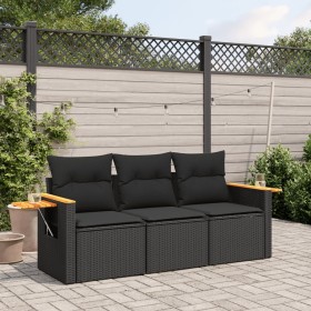 Gartensofa-Set mit Kissen, 3-teilig, schwarzes synthetisches Rattan von , Gartensets - Ref: Foro24-3258996, Preis: 239,22 €, ...