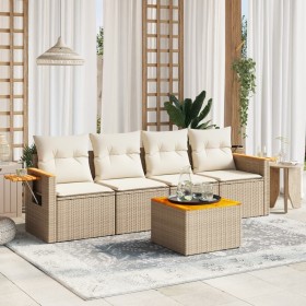 Gartensofa-Set mit Kissen, 5-teilig, beiges synthetisches Rattan von , Gartensets - Ref: Foro24-3259020, Preis: 370,51 €, Rab...