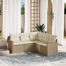 Gartensofa-Set mit Kissen, 5-teilig, beiges synthetisches Rattan von , Gartensets - Ref: Foro24-3258362, Preis: 448,67 €, Rab...