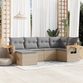 Gartensofa-Set mit Kissen, 6-teilig, beiges synthetisches Rattan von , Gartensets - Ref: Foro24-3259420, Preis: 455,49 €, Rab...